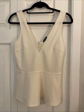 Express Cream Peplum V-Neck Top